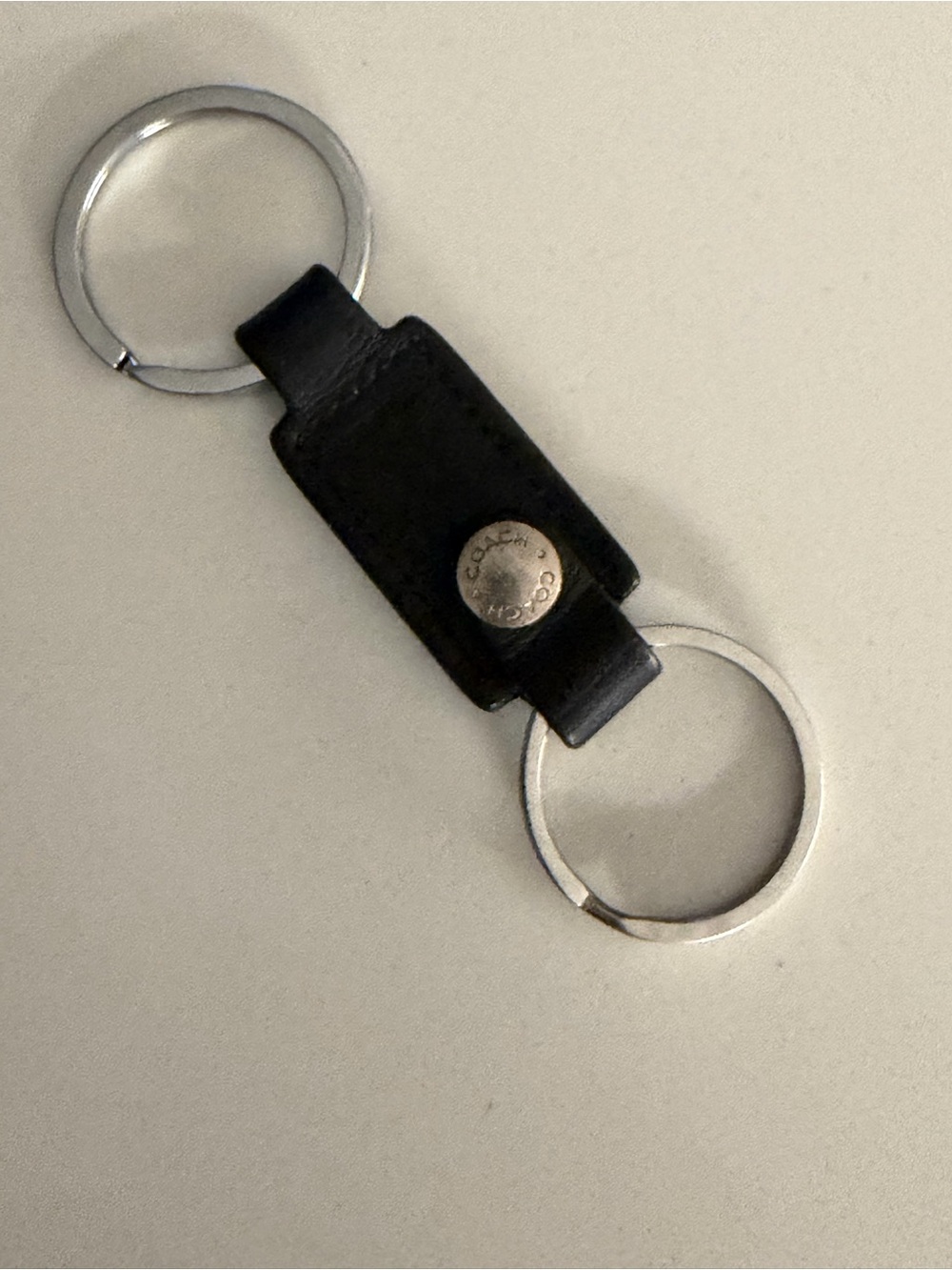 Coach Black Leather Double Key Ring with Silver Hardware